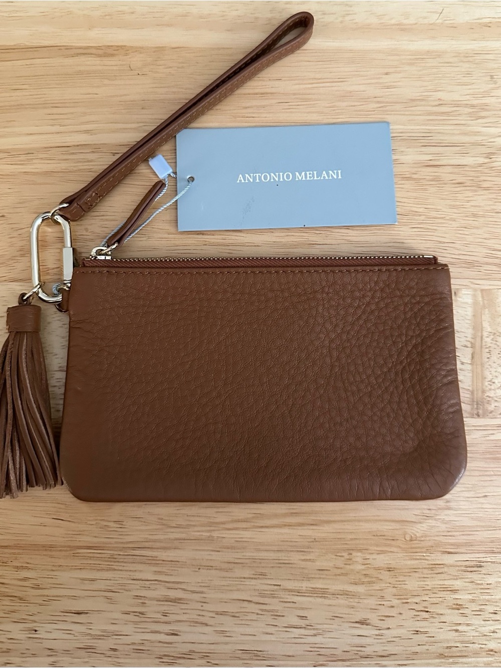 ANTONIO MELANI Brown Leather Wristlet Clutch